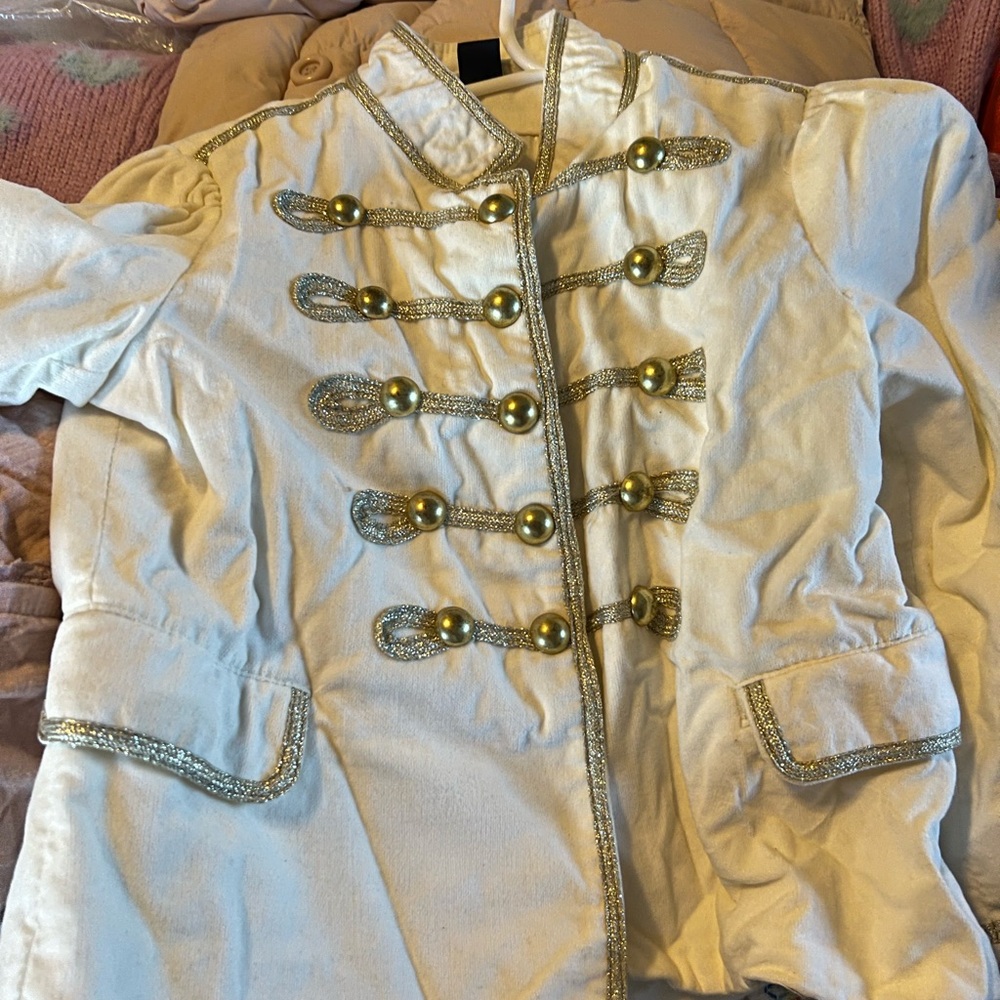 White Military Style Jacket with Gold Accents